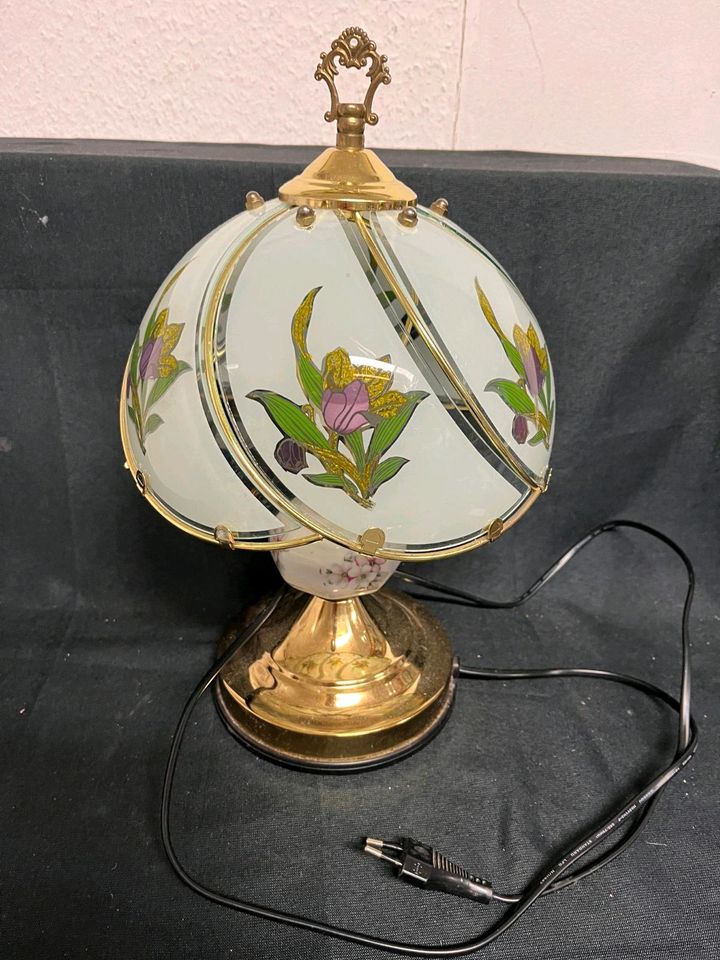 Nachtischlampe Tischlampe mit Glasschirm Goldfuß 36,5 cm hoch