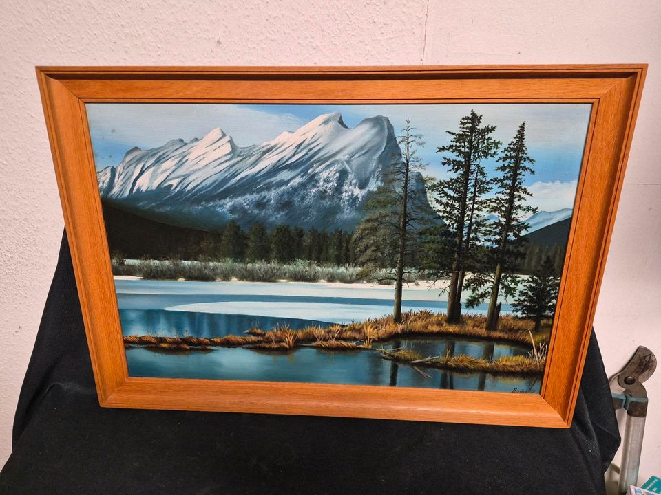 Bild gemalt , Berge, See ,