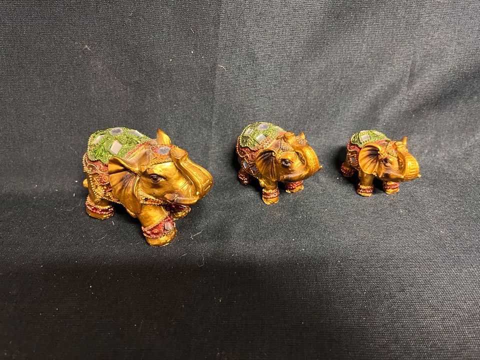 3x goldene Elefanten Kunststoff